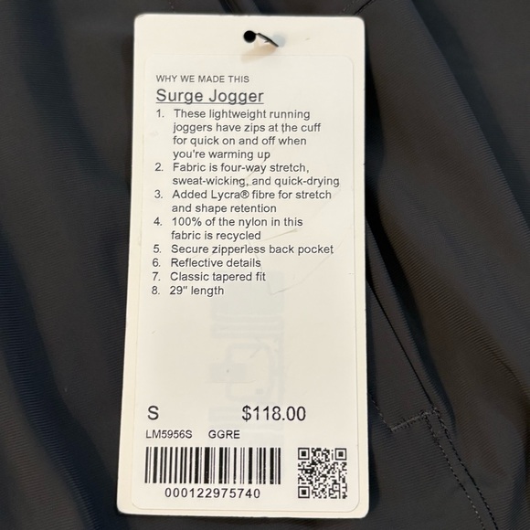 Lululemon Dark Gray Surge Jogger Athletic Pants Size Small NWT - Picture 9 of 16